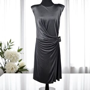 Express Stretch Satin Drape Dress Women's Medium‎ Gray Sleeveless Party Cocktail